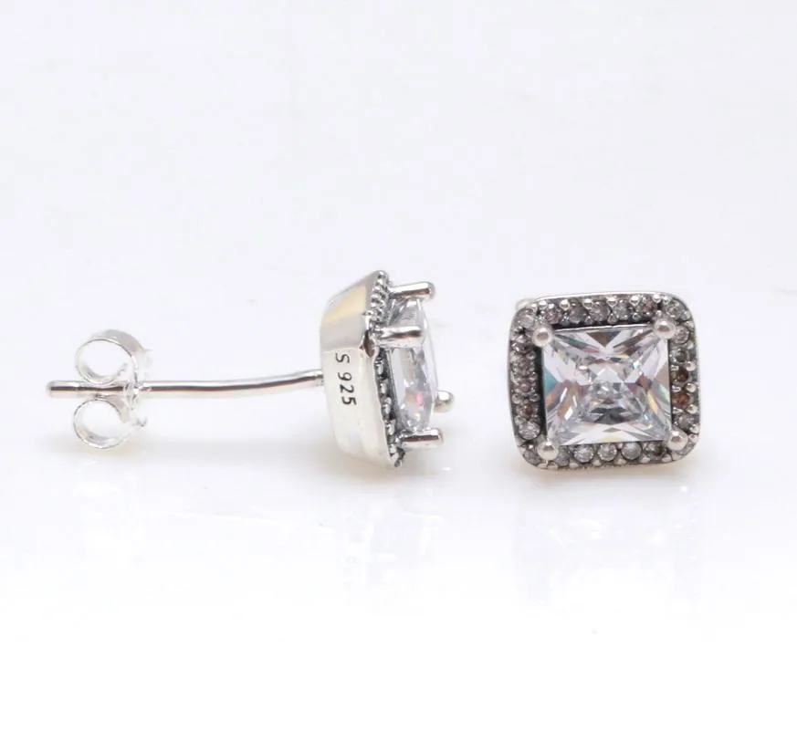 925 Sterling Silber Quadratischer großer CZ-Diamant-Ohrring, passend für Schmuck, goldfarben, rosévergoldet, Ohrstecker für Damen, Ohrringe2357439