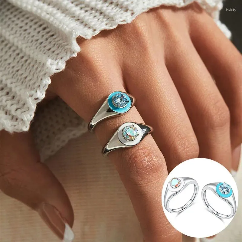 Cluster Rings 925 Sterling Silver Zircon Geometric Ring for Woman Girl Fashion Simple Drop Glaze Design Jewelry Party Gift