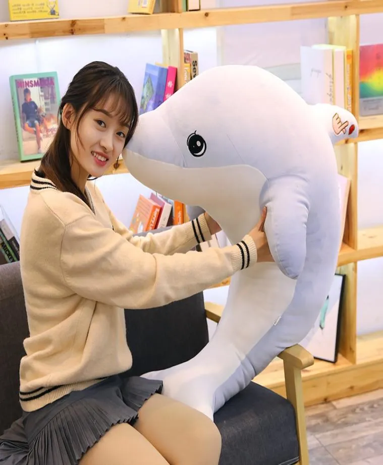 Dorimytrader Kawaii dessin animé dauphin en peluche géant en peluche animaux marins oreiller poupée pour fille cadeau décoration 51 pouces 130 cm DY505148908732