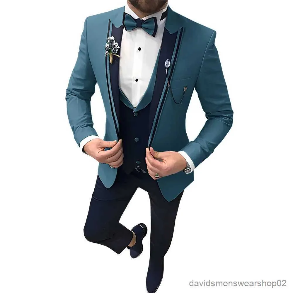 Herrdräkter blazrar Beige Mens Suits 3 stycken Eleganta kostymer för herrens avslappnade pendlarkontor för bröllop (blazer+väst+byxor)