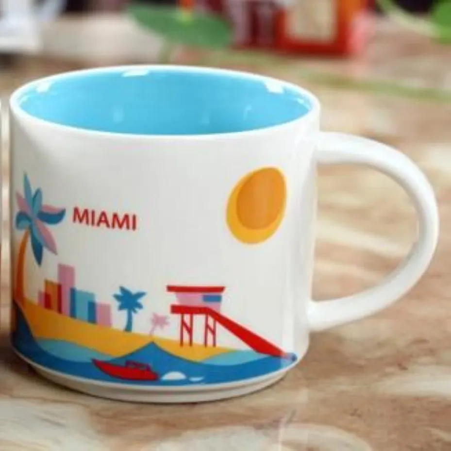 14oz kapacitet keramiska Starbucks City Mug American Cities Coffee Mug Cup med originalbox Miami City2396