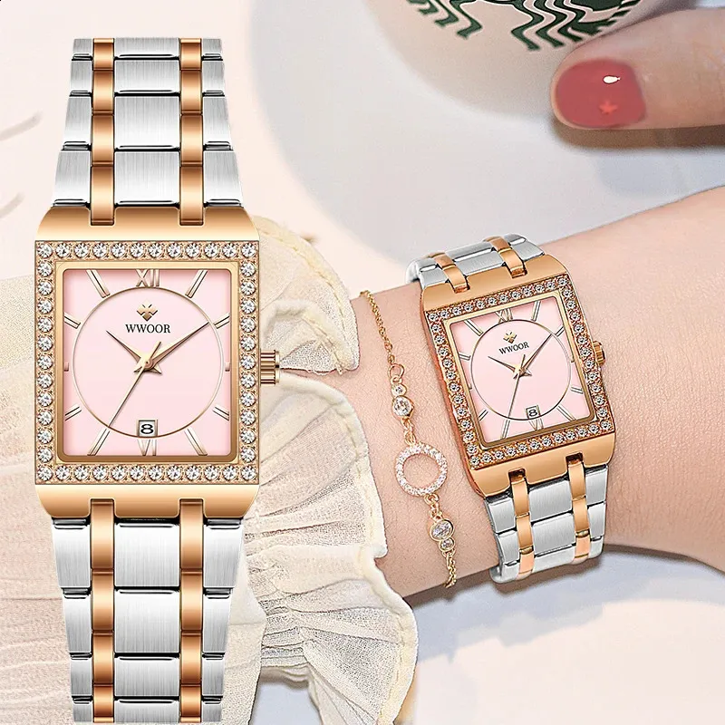WWOOR montre pour femme élégante originale diamant dames robe montres de luxe en acier inoxydable étanche Date Quartz montre-bracelet Reloj 240131