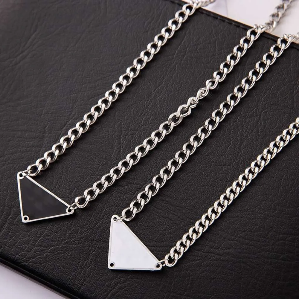 Designer silver color mens necklace women triangle letters love trendy punk men enamel cool street womens pendants necklaces ladies chains luxury jewlery