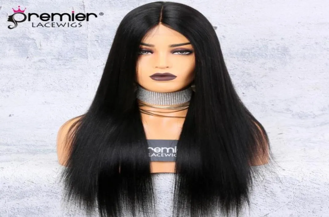 Silk Base Lace Front Wigs Middle Part Yaki Straight 150 Density 100 Brazilian Remy Hair Wigs99140752093218