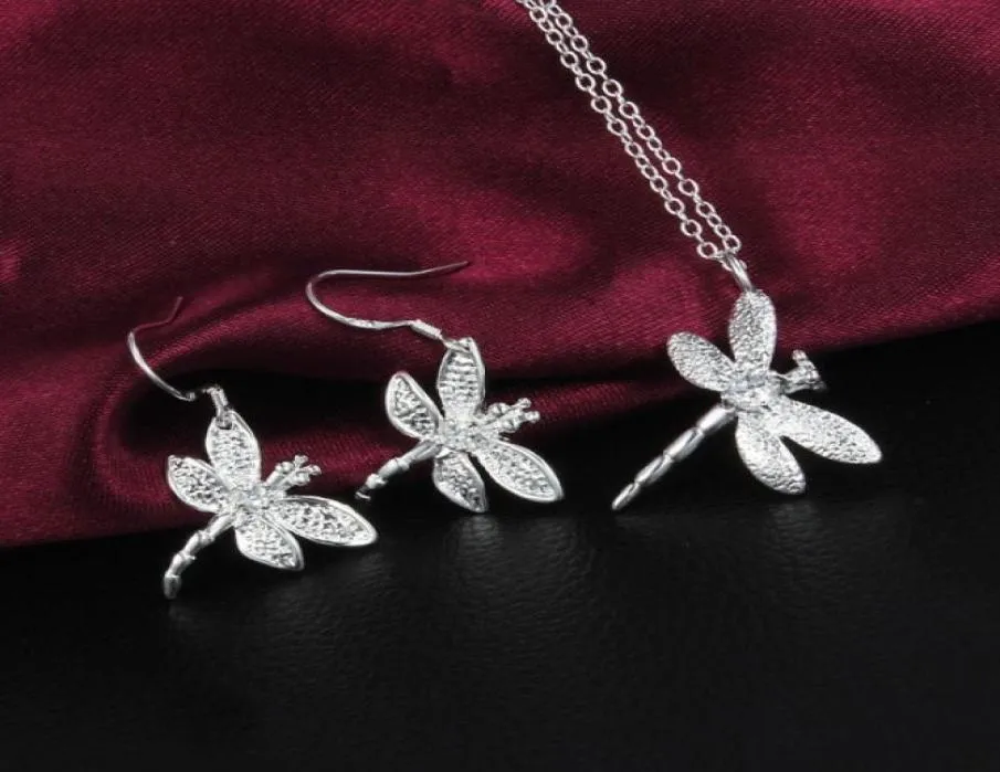 Säljer 925 Silver Zircon Dragonfly Halsbandörhängen smyckesuppsättning 10set1946598