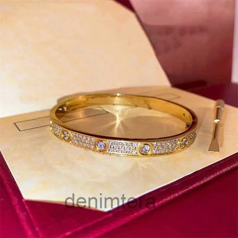 Pulseira de chave de fenda diamante bangle jóias de luxo mulher homens 18k rosa ouro prata banhado titânio aço pedra cheia brilho festa presente o2e8