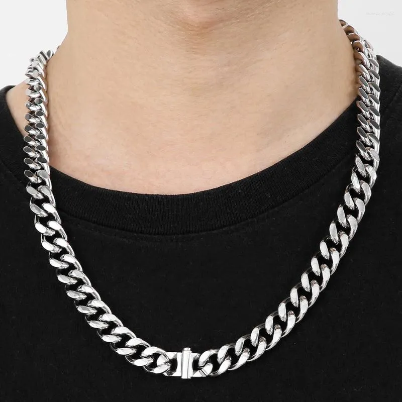 Kettingen 12MM breedte Curb Cubaanse ketting voor mannen Gepolijst roestvrij staal Choker kettingen Klassieke mannelijke sieradenaccessoires