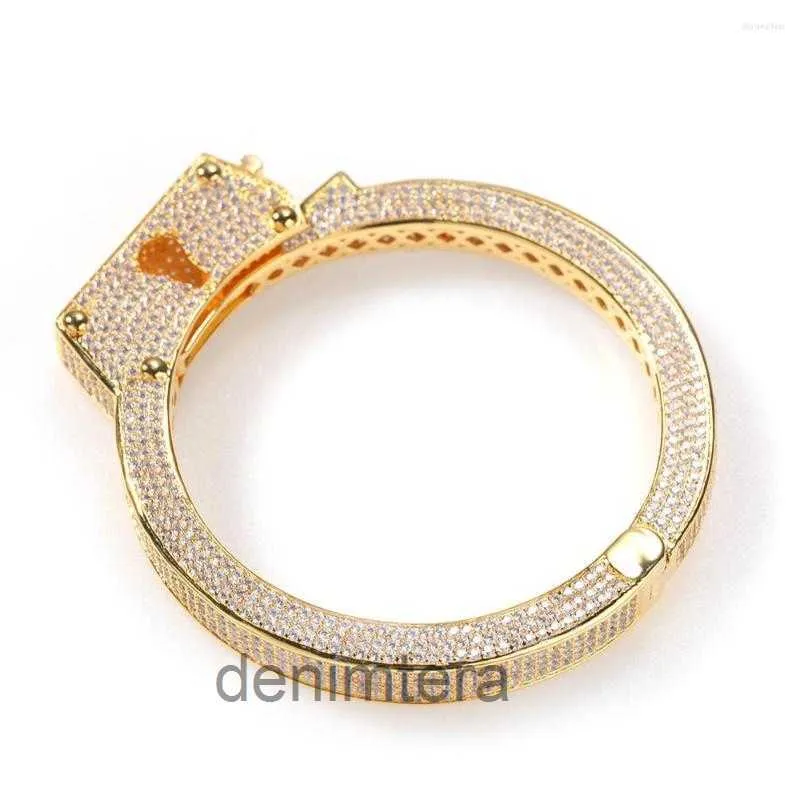 Bangle Gold Silver Color Micro Paled Hip Hop Cubic Zirconia Bling Out Handcuff Bangles Armband For Men Women Rapper Jewelry Vtdk