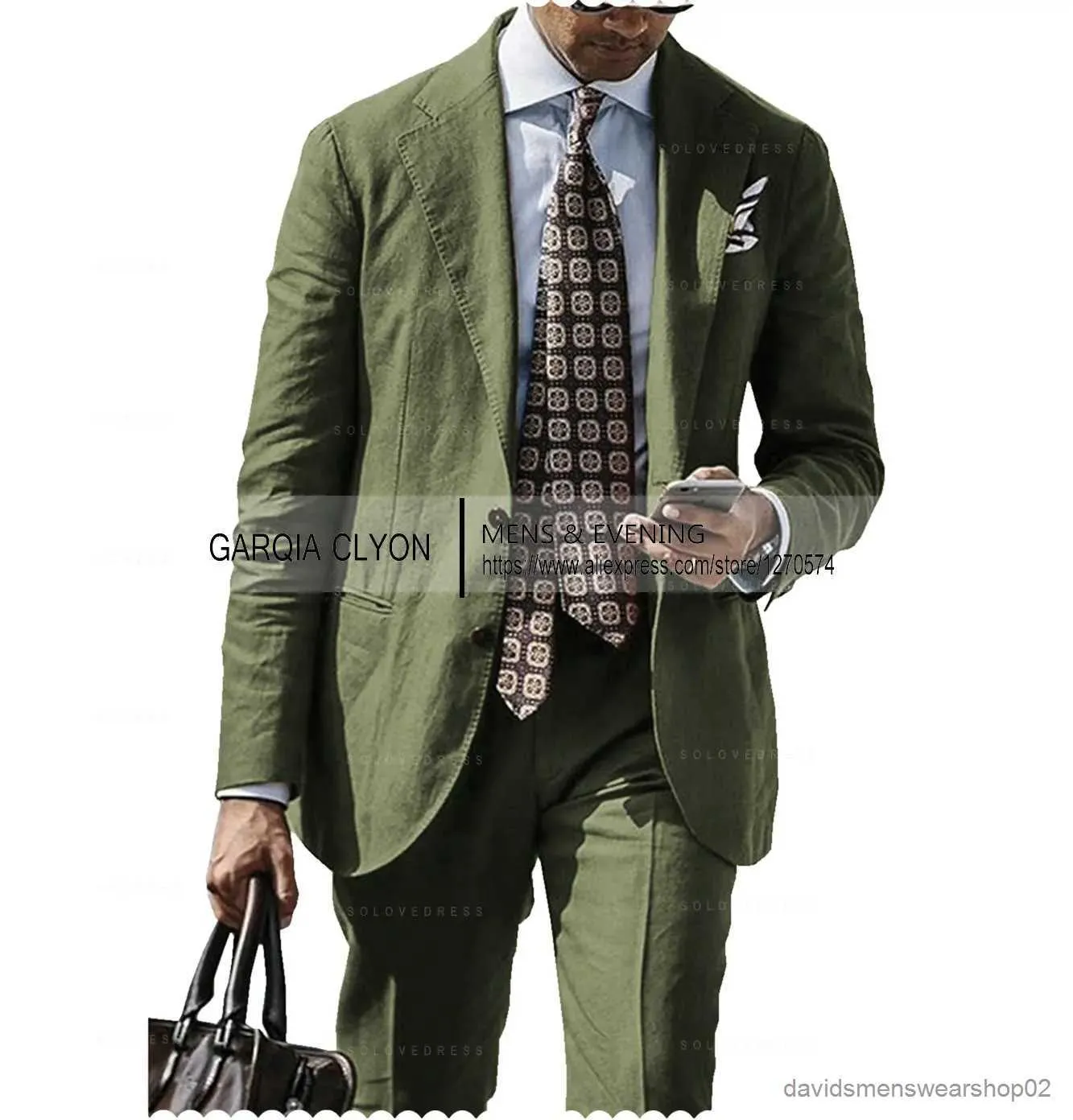 Men's Suits Blazers Linen Men Suits Smart Causal Regular Fit 2 Pieces Male Elegant Blazer Sets Coat Clothing Split Pants Latest Design Suits For Men