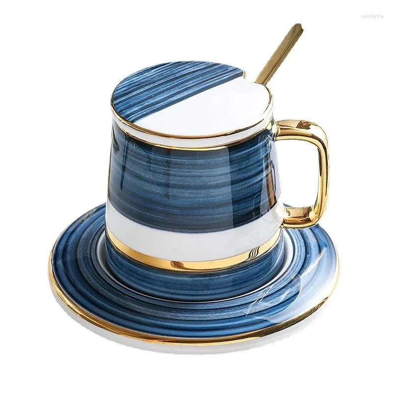 Mugs HF Nordic Style Coffee Mug Set Ceramic Cup&Saucer With Lid And Spoon Creative Home Kitchen Accessories Drinkware