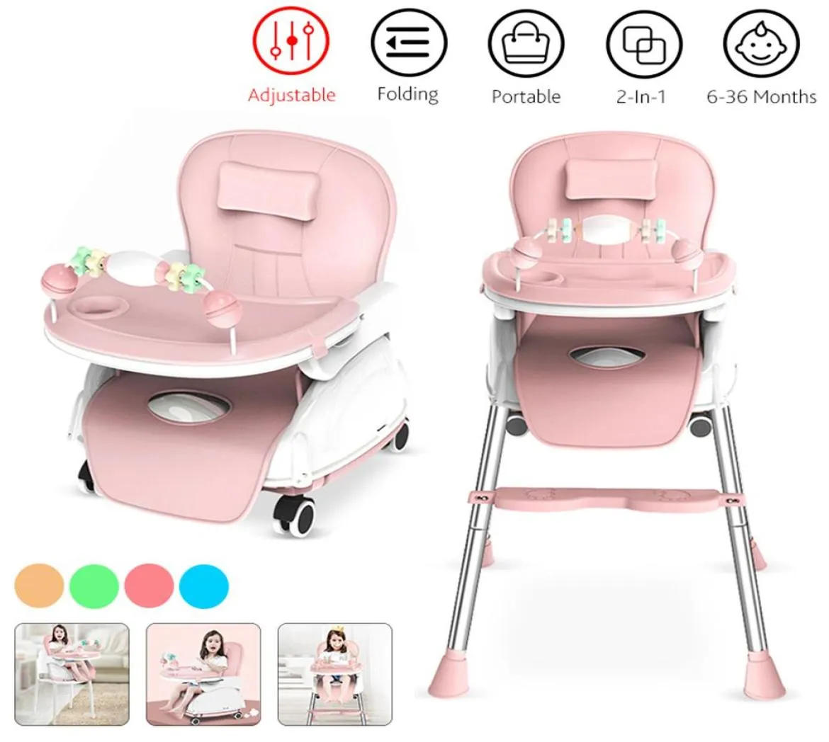 2In1 Adjustable Tray Foldable Portable Kids Baby High Chair Portable Multifunctional Eating Chair With Seat Wheels 636 Months L9994021