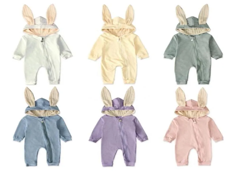 Frühling Herbst Neugeborenen Baby Jungen Mädchen Strampler Anzug Kinder Kinder Bunny Schlafanzug Solide Insgesamt Babysuit 6 Farben 201216241R7424116