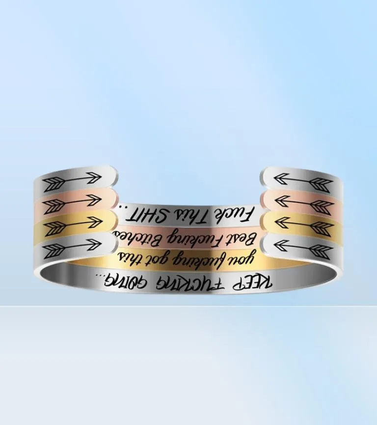 10pcslot 3 färger 6mm bredd mode fortsätt jävla inspirerande armband manschett öppen armband graverade gåvor för kvinnor familj fr3514810