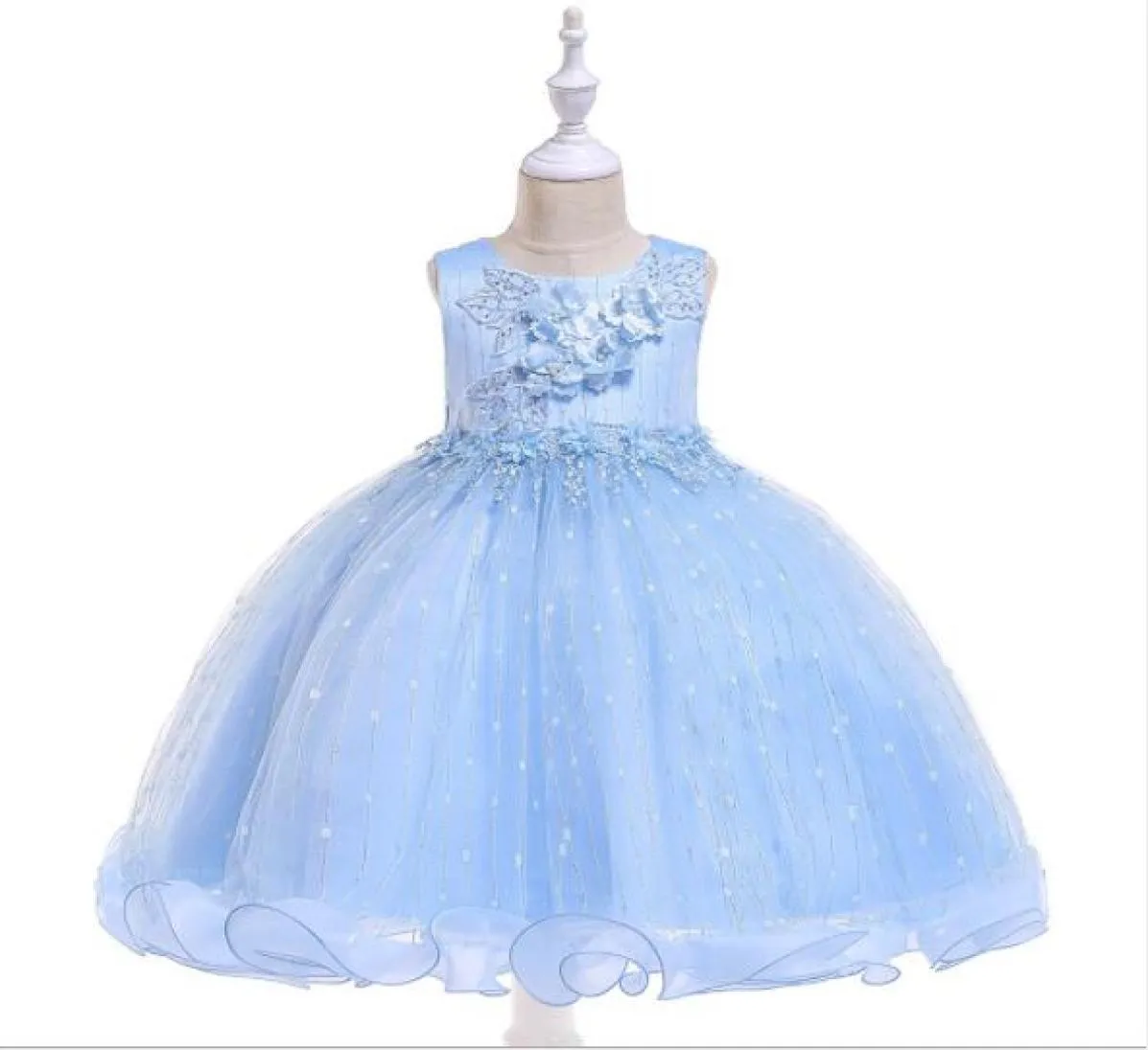 Ny tjejklänning Flower pärlspets Applique Princess Dresses Kids Elegant Party Wedding First Communion Gown6197022