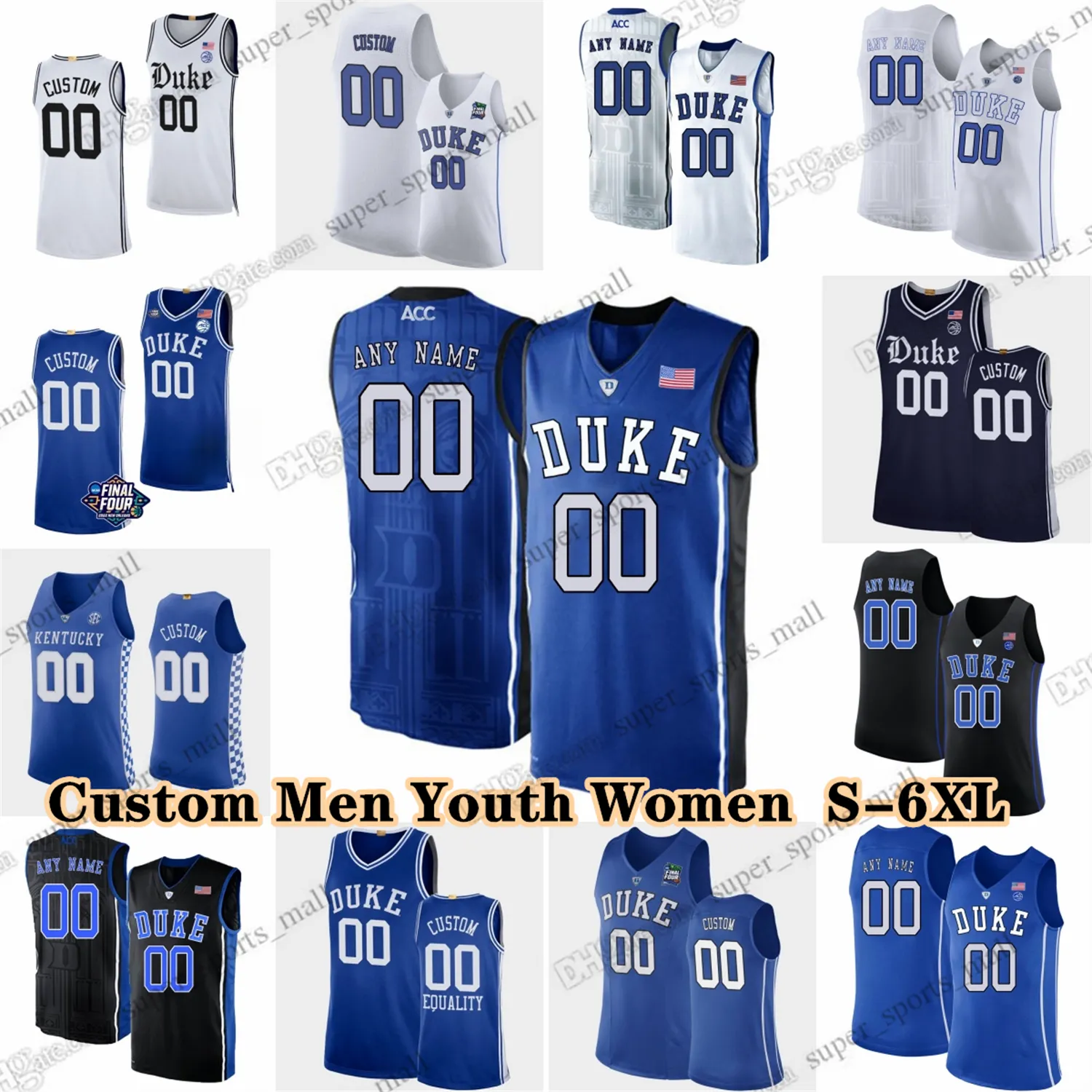 NCAA Custom S-6XL Duke Blue College Devils Basketball 30 Kyle Filipowski Maillots 5 Tyrese Proctor 3 Jeremy Roach 0 Jared McCain 25 Mark Mitchell 1 Caleb Foster 15 Young