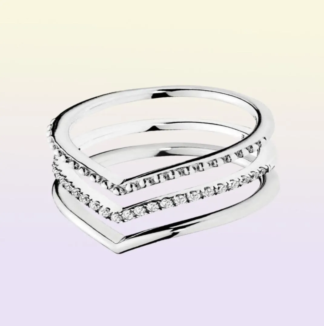 Ny 925 Sterling Silver Wish Ring Stack Ring med CZ Stone Fit smycken Engagemang Bröllopälskare Fashion Ring6506400