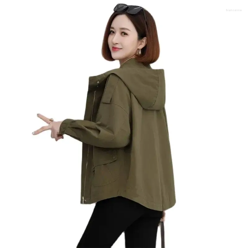 Women's Trench Coats Ladies Windbreaker Jacket Korean Big Size Loose Fashion Hooded Short Coat 2024 Spring Autumn Casual Outerwear