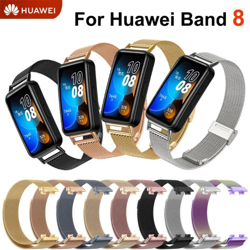 مشاهدة حزام حزام من الفولاذ المقاوم للصدأ لفرقة Huawei 8 المعادن المضادة للماء سوار Correa Band8 Clasp