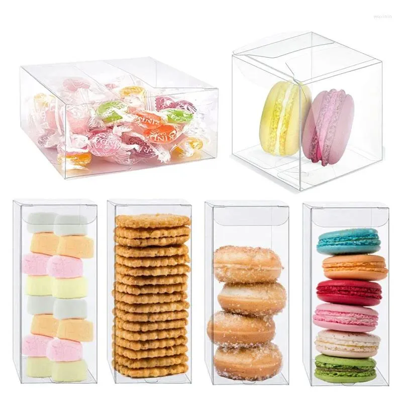 Presentförpackning 50st/mycket klart Macaron Box Pet Candy Cookie Cake Dessert Packaging Boxes Birthday Wedding Baby Shower Party Bakning