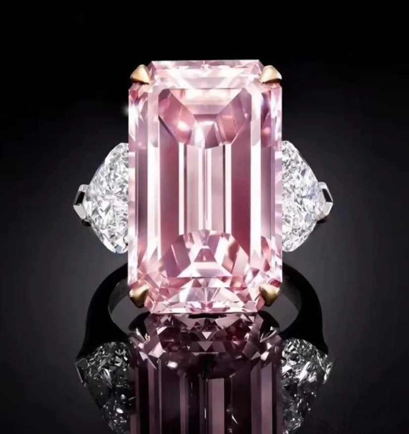 새로운 패션 우아한 실버 다이아몬드 반지 진정한 사랑 핑크 다이아몬드 반지 웨딩 행사 보석 전체 여신 28831314185398
