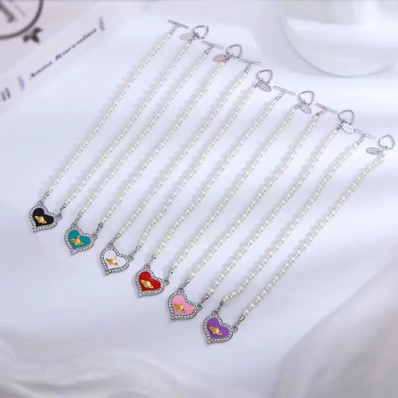 Designer's best-selling Saturn necklace, handmade for women with pearl knots heart-shaped diamond dots oil droplets and high-quality collarbone chain