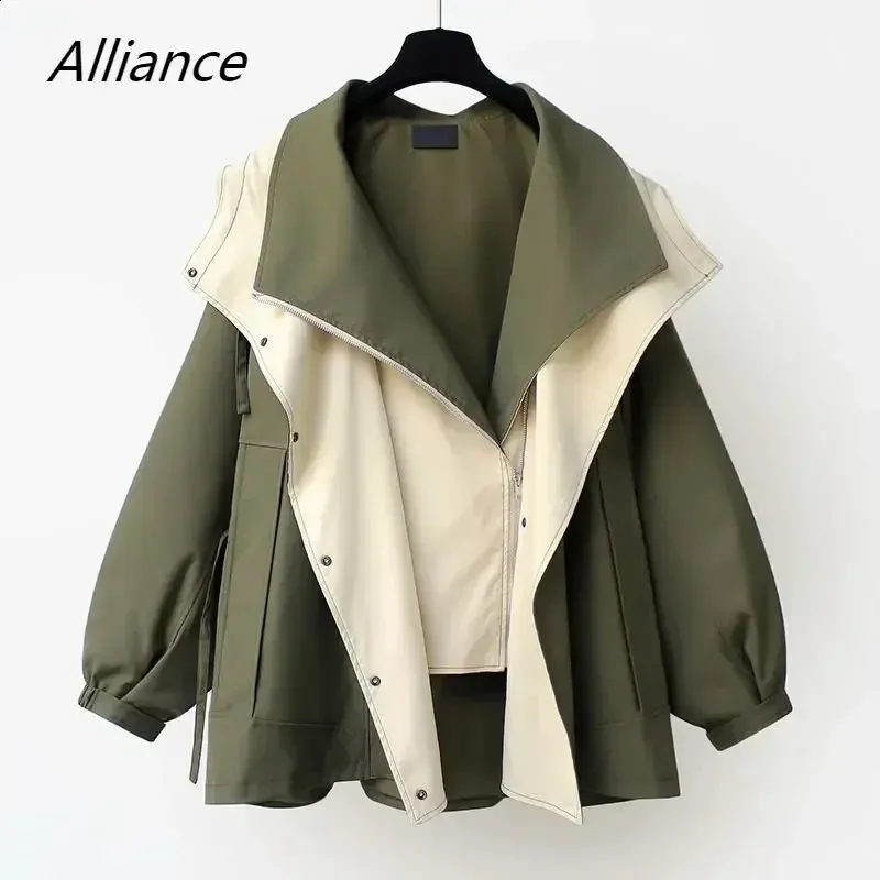 Frühling und Herbst Damen Mittellanger Trenchcoat Mit Kapuze Reißverschluss Lose Jacke Koreanische Version Mode Little Chap Windschutz Damen 240219