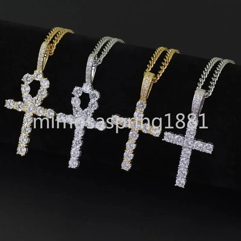 Lodowany wisiork naszyjnik męski złoty hip hop Anka Cross Naszyjnik biżuterii z 3 mm kubańskim łańcuchem linków