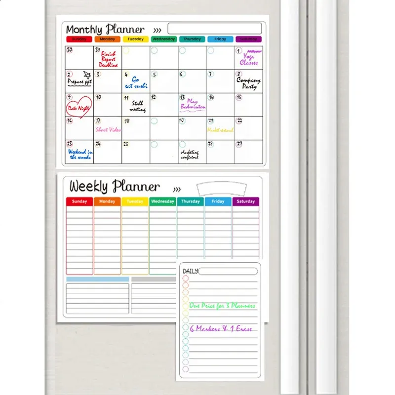 Fridge Sticker Message Board Magnetic Menu Calendar Fridge Monthly Planner Calendar Dry Wipe Whiteboard 240219