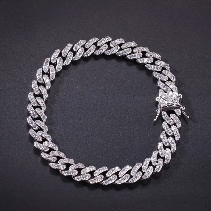 Hip Hop Micro Pave Zircon Zircon Cube Stones Cuban Bracelet Gold Silver Color 8mm 7inches 8inches263u