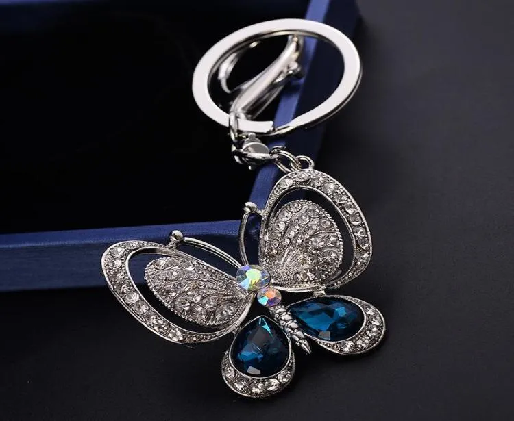 Porte-clés papillon de luxe en cristal strass, breloques de sac, pendentif animal, accessoires de mode pour femmes, porte-clés de voiture R9410785