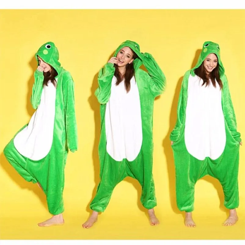 Animal Love Frog unisex adulto flanella tutina pigiama Kigurumi tuta con cappuccio indumenti da notte cosplay per adulti benvenuto intero Ord283j