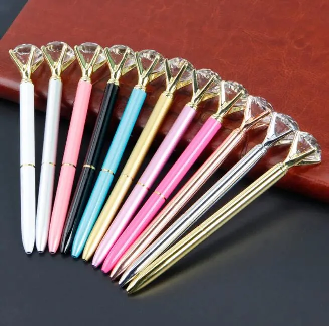 5A Partihandel Crystal Glass Kawaii Ballpoint Pen Big Gem Ball Penns med stora Diamond Fashion School Office Supplies