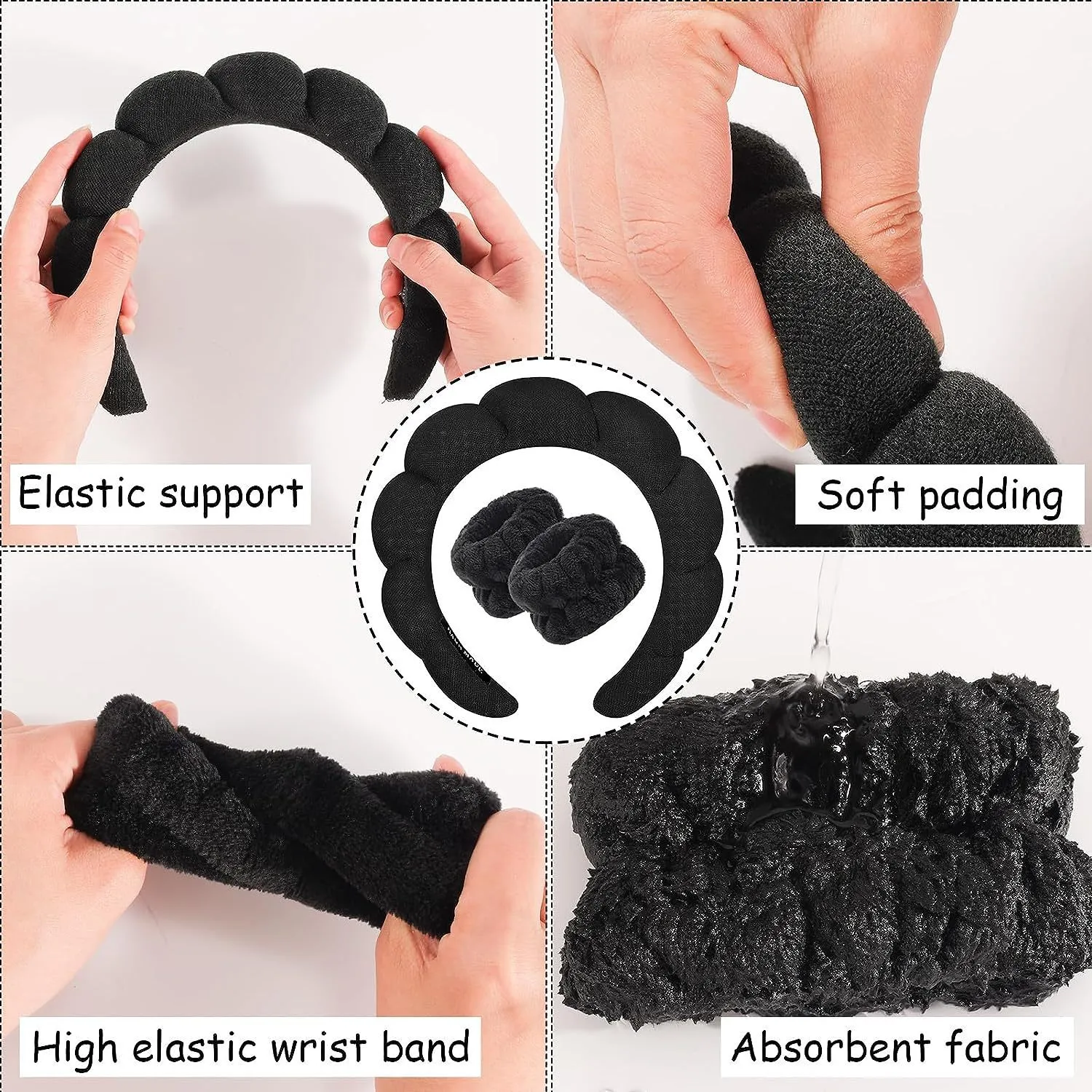 Confezione Da 6 Fasce Per Capelli In Spugna, Morbide E Assorbenti, Per Lavaggio Viso, Trucco E Trattamenti Di Bellezza. Design A Fiore, Regolabile, Per Donne E Ragazze. - 2