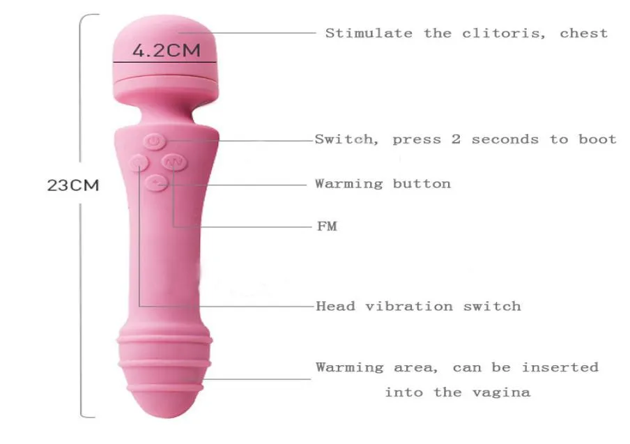 Dubbele Trillingen Verwarming waterdicht Zacht Stil Toverstaf Gspot Massage Volwassen Speelgoed Clitoris Stimuleren Vibrator Dildo Sexshop fo3772656