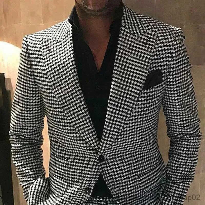 Abiti da uomo Blazer Abiti da uomo scozzesi per matrimonio 2 pezzi Pied de poule a quadretti Smoking dello sposo Abiti di moda maschile 2024 Costumi Set Giacca con pantaloni