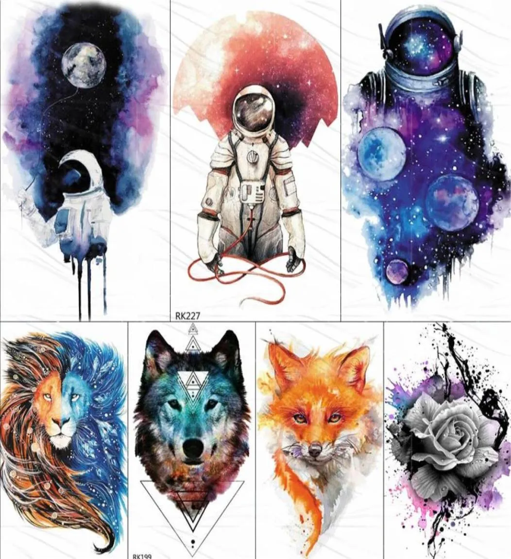 Aquarel Astronaut Universe Tijdelijke Tattoos Sticker Voor Kinderen Fake Tattoo Planeten Ster Tatoos Kinderen Waterdichte Ruimte Man206p5627772