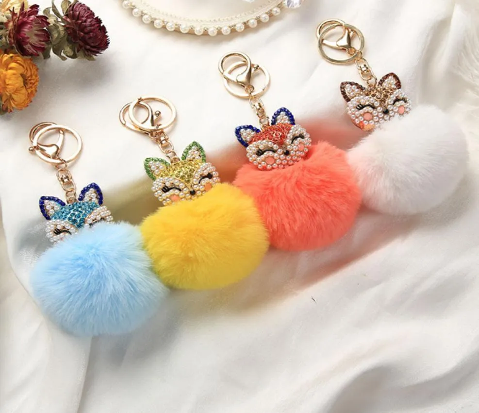 Sprzedawanie zestawu Diamond Fox Color Rabbit Hair Ball Ball Kluczowy Łańcuch Pluszowy Kreatywna Łańcuch kluczy Custom Brand6160472