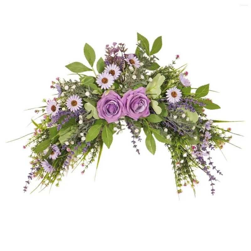 Fleurs décoratives Simulation Marguerite Arche de mariage Rose Artificielle Floral Swag Lune Forme Violet Chrysanthème Porte Linteau Couronne Suspendue