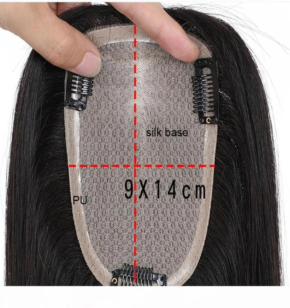 914cm Human Hair Topper Straight Brasilian Virgin Hair Clip in Silk Base Toupee For Women Natural Color Hairpiece6731612