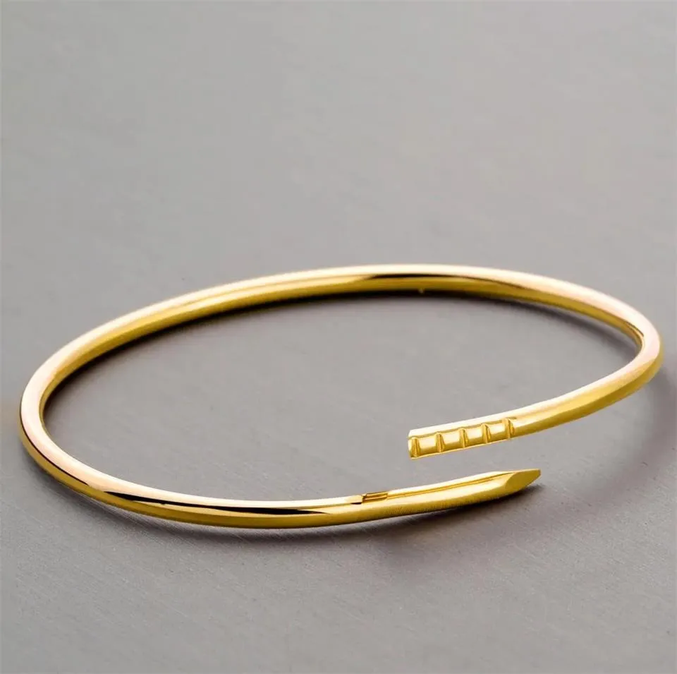 Nieuwe Designer 3Mm Dunnere Nagel Voor Vrouwen Manchet Armband Paar Goud Titanium Stalen Bangle Sieraden Valentijnsdag Gift 852