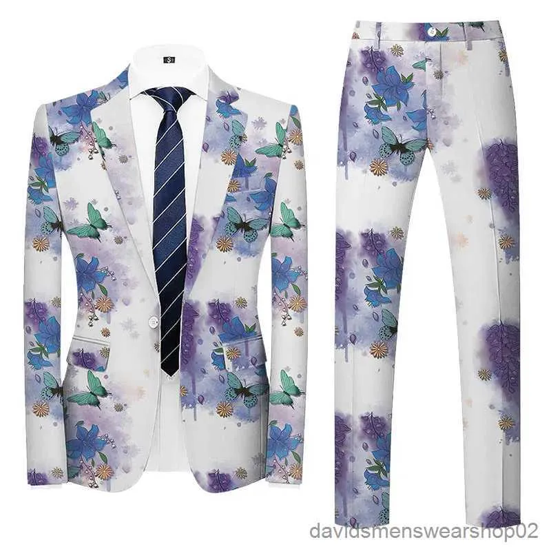 Men's Suits Blazers New Men Business Casual Suit 2 Piece Set Fashion Mens Bar KTV Dance Party Slim Fit Blazers Jacket and Pants