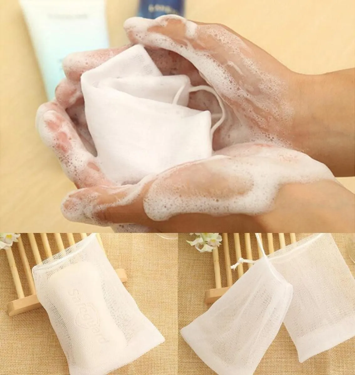 New10pcslot doublelayer soap Net nontoxic Soap Mesh bags handmade easy bubble mesh bag white color high quality A501542725