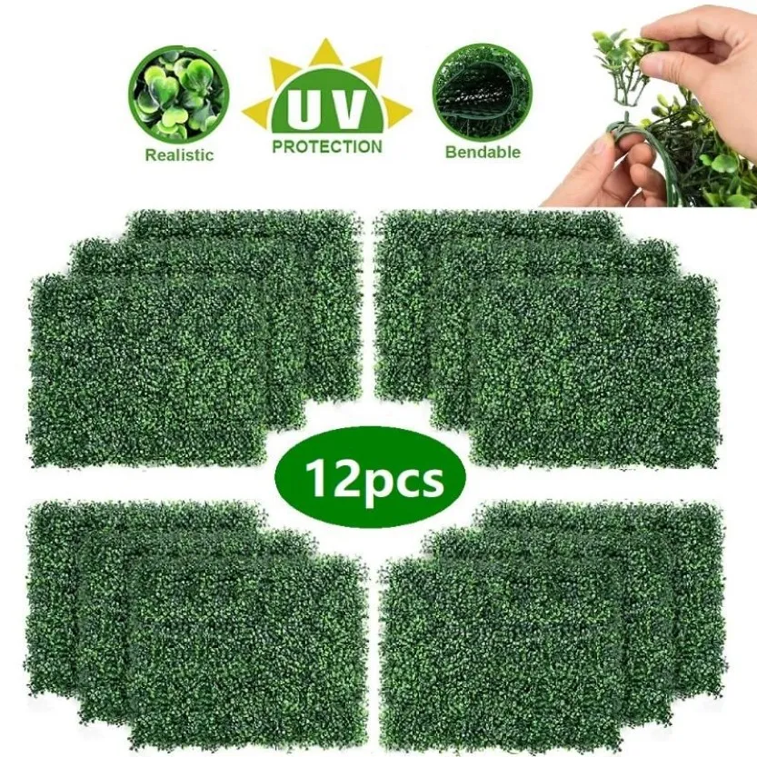 12 pièces haie artificielle plante Protection UV intérieur extérieur clôture de confidentialité décor à la maison arrière-cour jardin décoration verdure murs 2928