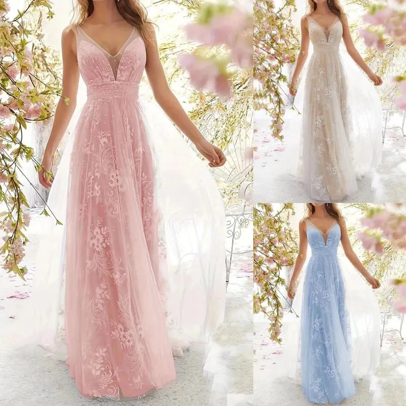 Robes décontractées Sexy dentelle sans manches maille robe de mariée femmes mode floral corail demoiselle d'honneur fête élégante femme dos nu robes d'invité