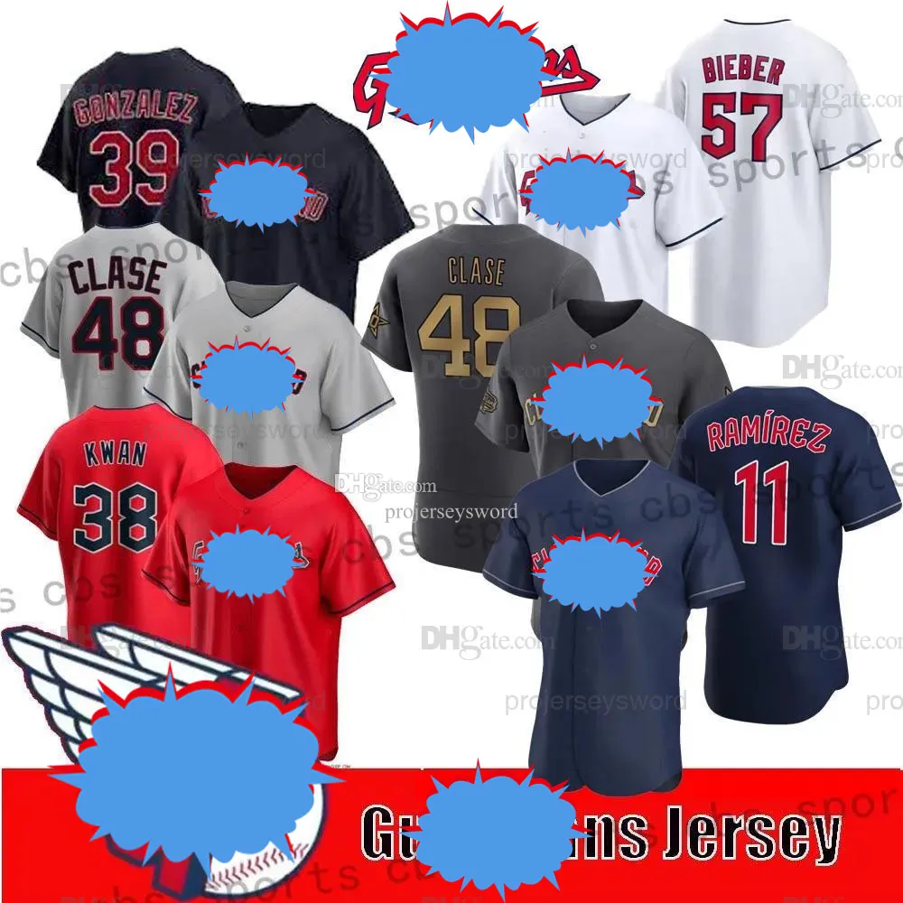 2024 Jose Ramirez Guardian Jersey Cleveland 48 Emmanuel Clase 38 Steven Kwan 0 Andres Gimenez 22 Josh Naylor 23 Bo Naylor 57 Shane Bieber Custom Baseball Jerseys