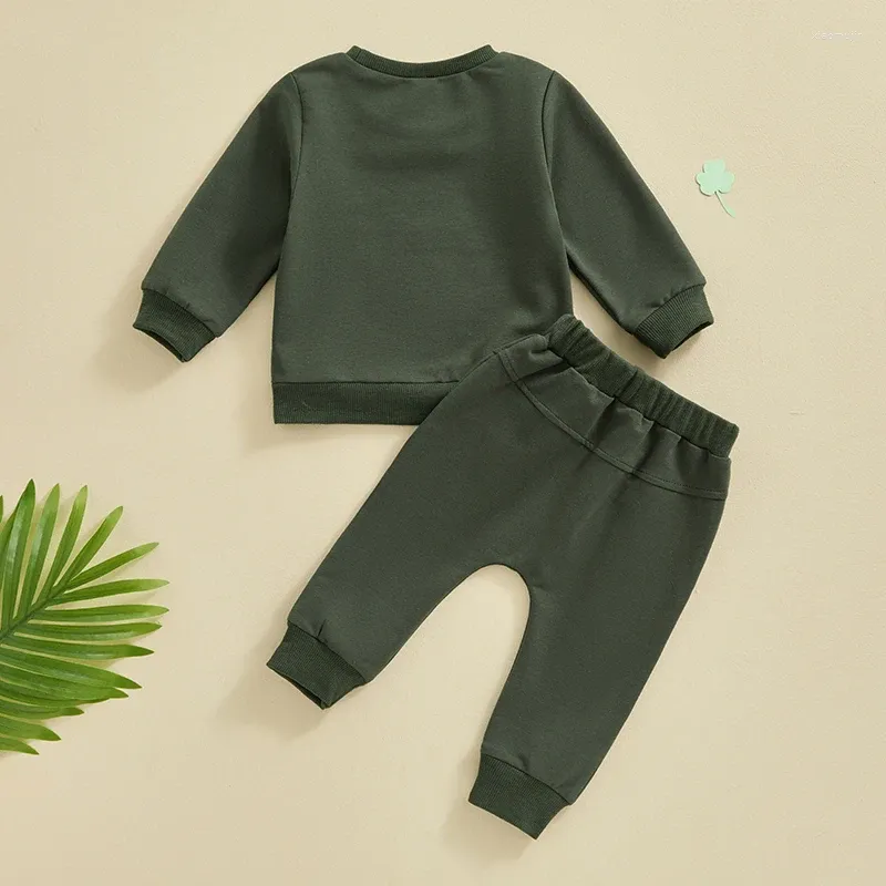 Clothing Sets Toddler Baby Boy St Patrick S Day Outfit Lucky Clover Embroidery Sweatshirt Top Long Pants 2Pcs Clothes Set