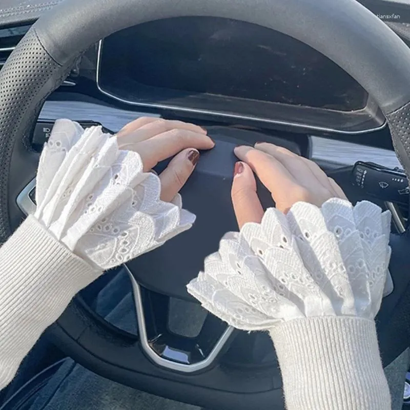 Ginocchiere Polsini da donna Polsini staccabili in pizzo con volant Autunno inverno Camicie Maglione Felpa Maniche finte Bianco