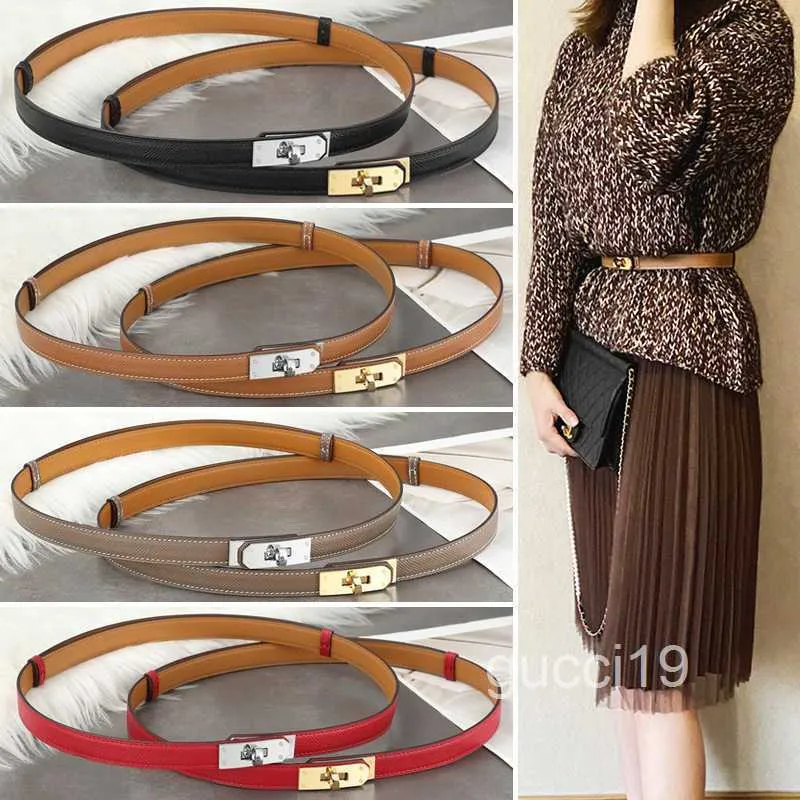 Ceinture en cuir de luxe pour femmes, 1.8cm de large, serrure de styliste avec robe, costume en jean, taille décorative, 28S4