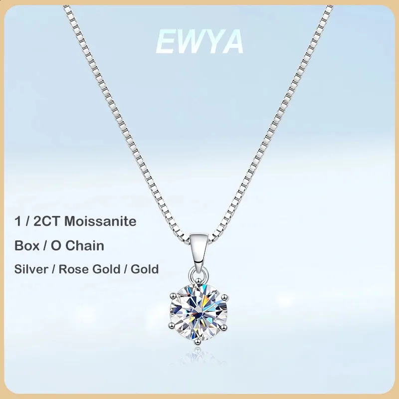 Ewya 1 2 Collier de pendentif réel pour les femmes 6 Prong 100 925 STERLING MEDAY PARTY BRIDAL BIELLY 240123