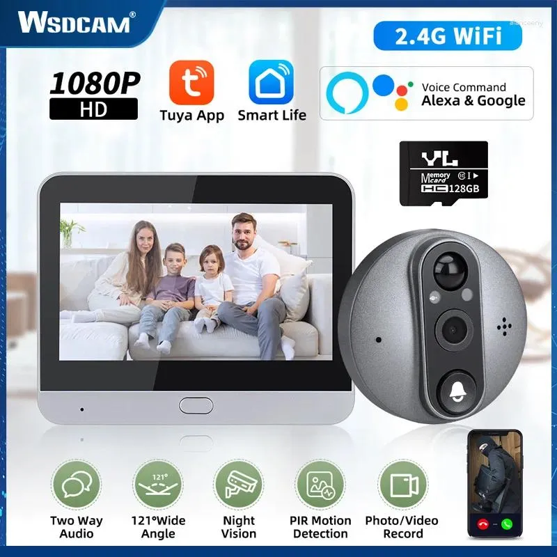 Campanelli Wsdcam Tuya WiFi Campanello per porte Spioncino Telecamera Campanello wireless da 4,3 pollici per la casa Audio bidirezionale Visione notturna Alexa Google Smart